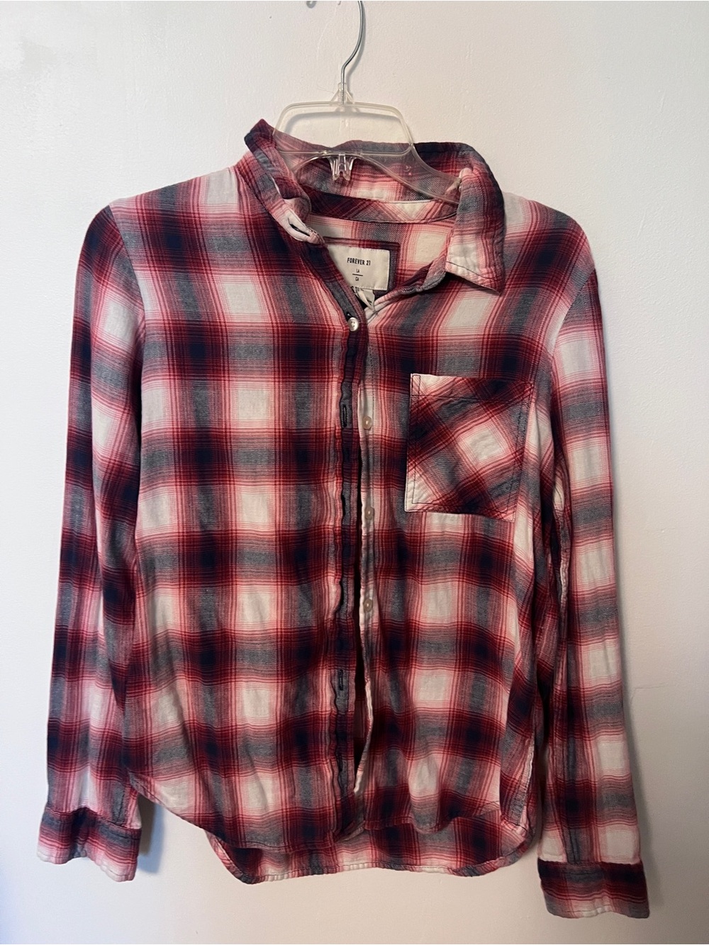 Forever 21 Plaid Button-Up Shirt in Red and Navy